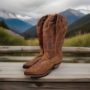 Boulet Boots Womens Size 7 1/2 C Brown Western Cowboy Leather